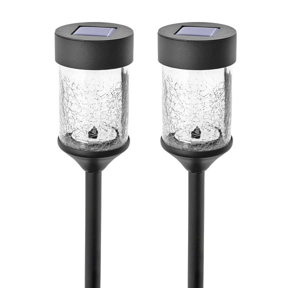 Home Zone Security Solar Pathway Light - Rotating Light Effect LED   Glass Housing, 2-Pack, Black