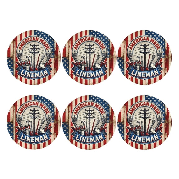 America Made Lineman Leather Coasters for Drinks Perfect for Living Room, Kitchen, or Outdoor Use Set of 6 Round Shape