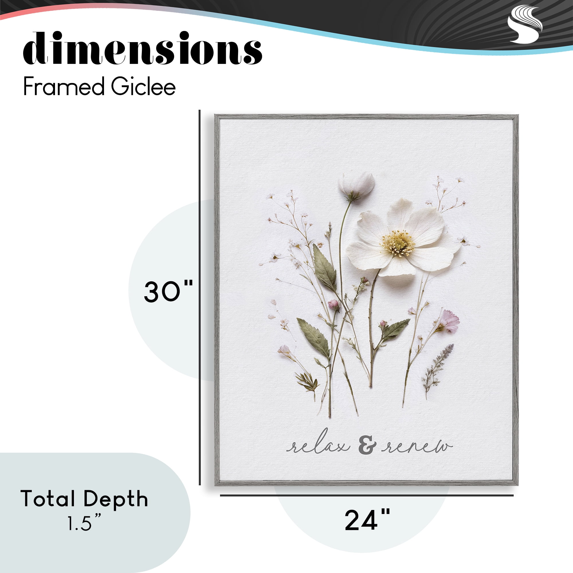 Pressed Flower Relax & Renew Gray Framed Giclee Art, design by Lettered and Lined