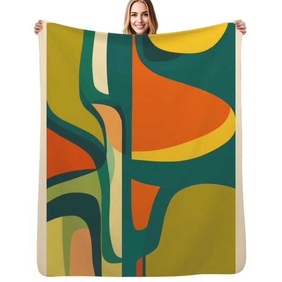 Abstract colorful midcentury modern art Flannel Blanket Warm Soft Bedding Throws Winter Camping Chair Sofa Bed