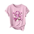 thumbnail image 2 of purcolt Breast Cancer Awareness Shirts for Women Crewneck Short Sleeves Pink Ribbons T-Shirt Breast Cancer Tee Tops, 2 of 3