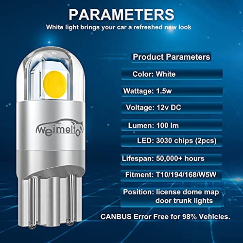 Extremely Bright 3030 Chipset 2SMD 168 2825 W5W 3030 Wedge Light 2W 12V LED Bulbs Error Free for Car Dome Map Door Courtesy License Plate Light 194 T10 LED Light Bulb 6500K White On Sale Pack of 10
