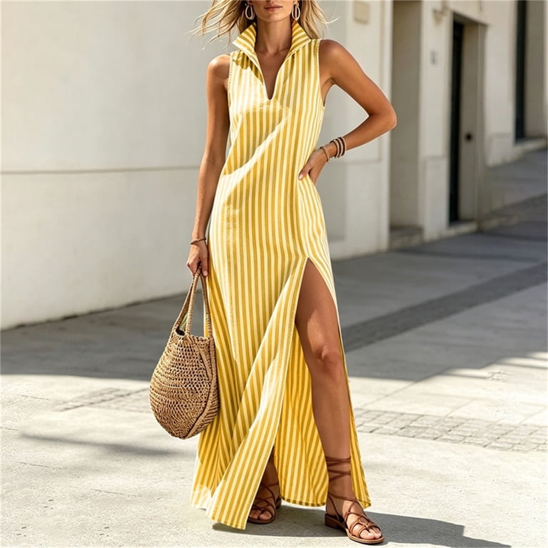 striped tank maxi dress tank top maxi dress True Stripes Tank Dress Mustard/Mint / M