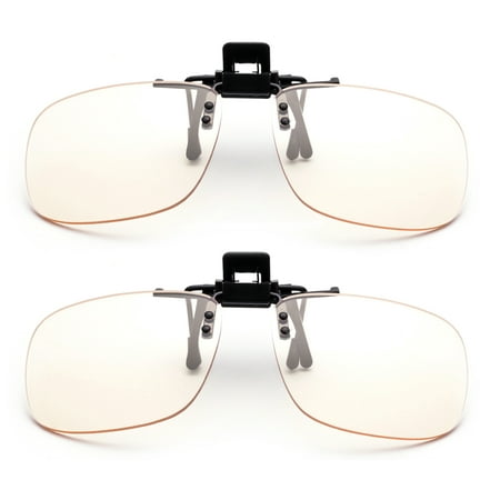 Blue Light Blocking Clip-on/Flip-up Computer Glasses Video Gaming Glasses Rimless Prevents Eye Strain and Fatigue From Computer,Tablet, Phone Screens | Easy Fits on Rx Frames-2 Packs