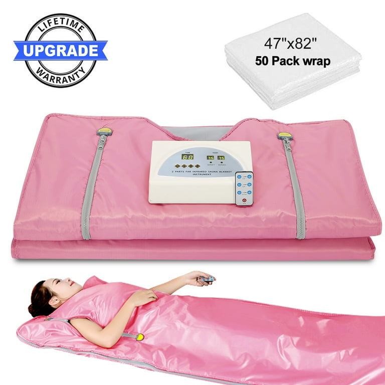 Slsy Far Infrared Sauna Blanket 2 Zone Digital Heat Sauna Blanket Personal Sauna Blanket with 50 Packs Plastic Sheeting Professional Detox Therapy