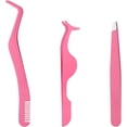 thumbnail image 1 of 3pcs Eyelash Tweezers Tool, 3 Designs False Eyelash Extension Tweezers Set Stainless Steel Lash Cluster Applicator with Comb Multifunctional Makeup Kit Tweezers for Women, Beginners (Pink), 1 of 7