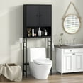 thumbnail image 2 of Over The Toilet Storage Cabinet Bathroom Toilet Organizer with Double-Door Cabinet & Open Compartment Adjustable Shelf & Bottom Bar Space-saving Over Toilet Rack for Laundry Room Black, 2 of 9