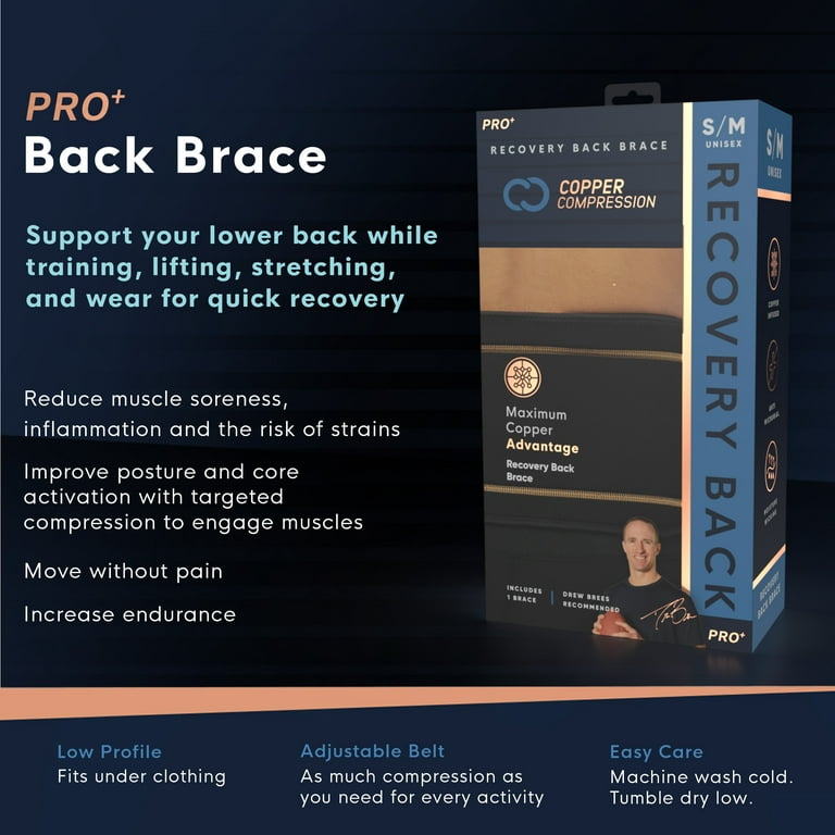 Copper Compression PRO+ Back Brace S-M: Lumbar Support and Lower Back Pain  (Unisex, Black, 1 brace) 