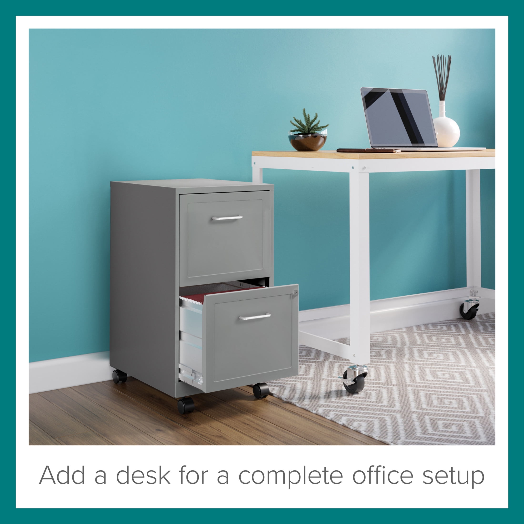Space Solutions 18" Deep 2 Drawer Mobile Letter Width Vertical File Cabinet, Silver