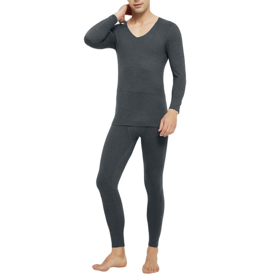 Letdown Mens Long Johns Thermal Underwear 2 Piece Set, Lightweight Baselayer Sets | Form Fitting | 4-Way Stretch | Thermal Heavyweight Thermal Underwear (A-Dark Gray, L)