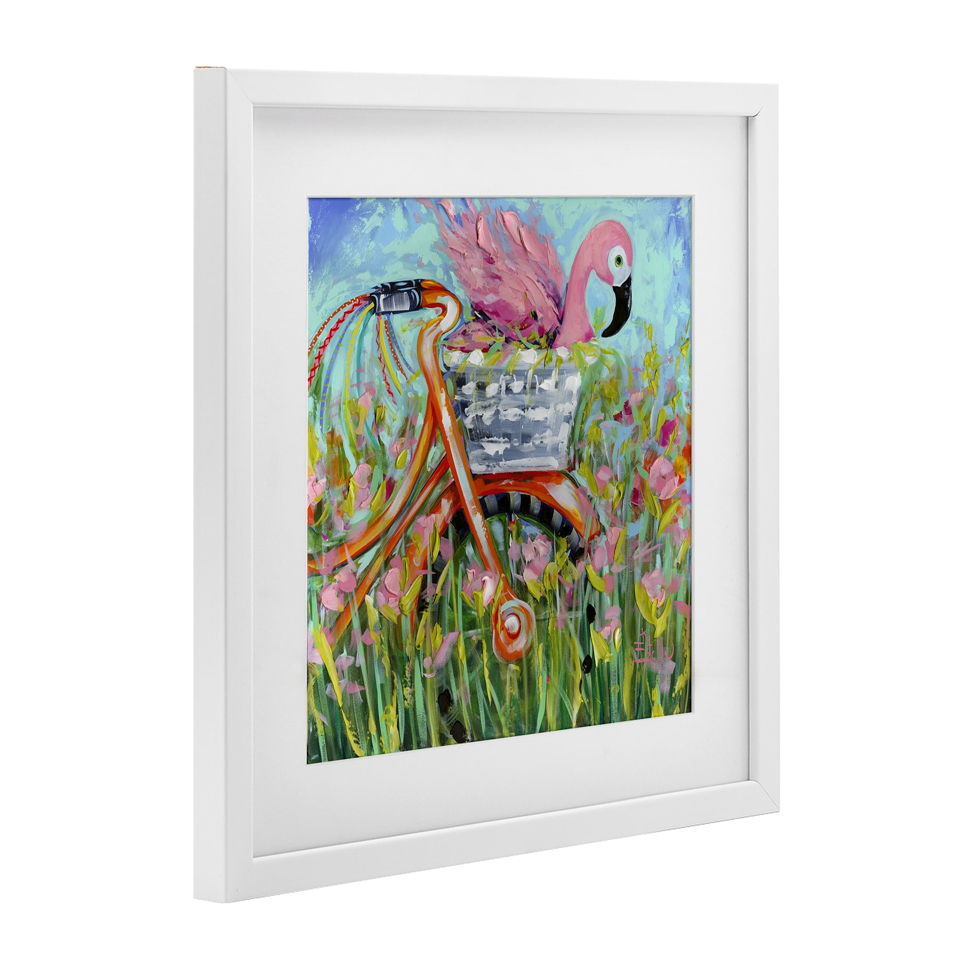 Stupell Industries Flamingo's Free Bicycle Ride White Framed Print Under Glass, design by Estelle Grengs