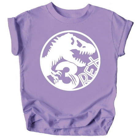 

Three T-Rex Fossil Dinosaur 3rd Birthday T-Shirts for Baby Girls and Boys Third Birthday Outfit Purple Shirt 3T