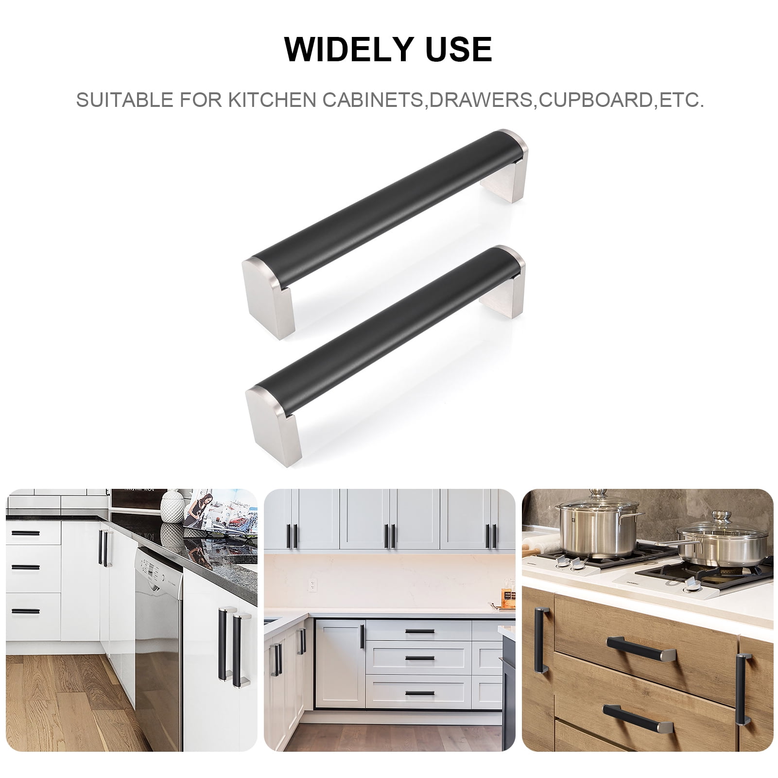 Fulgente 10 Pack 160mm Matte Black and Nickel Cabinets Handles for Kitchen Bathroom Drawer Door Cupboard Pulls 6-1/5'' Hardware Pull  and Handle 6-1/5inch Center to Center Stainless Steel