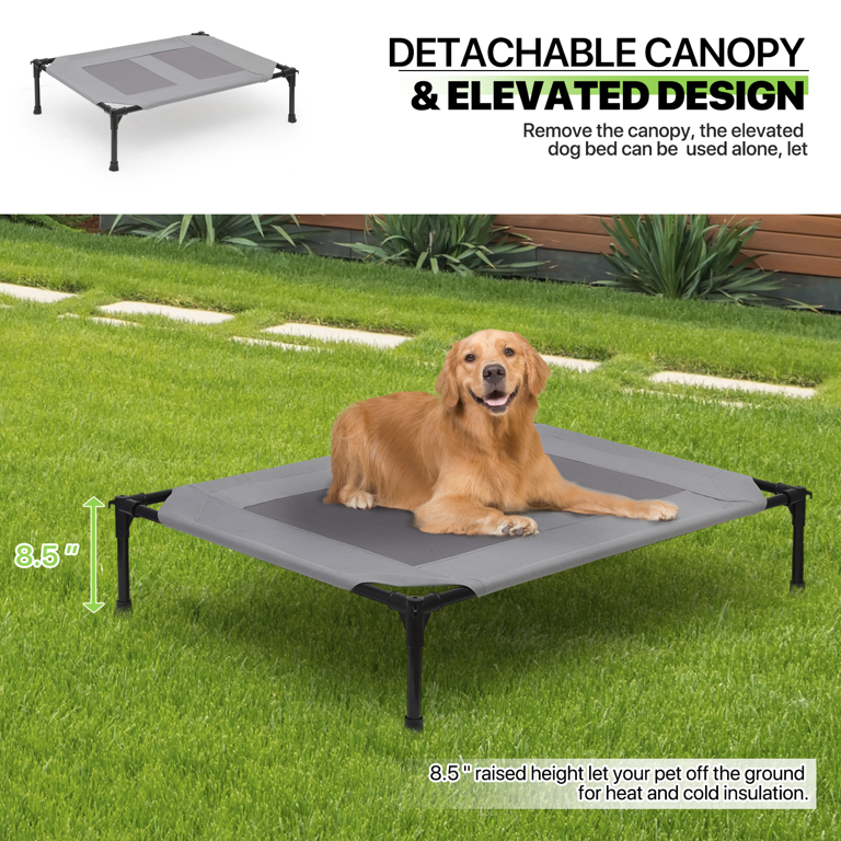 61 Cm Elevated Dog Bed Cooling Raised Pet Cot UV Protection Canopy Grey Pawhut