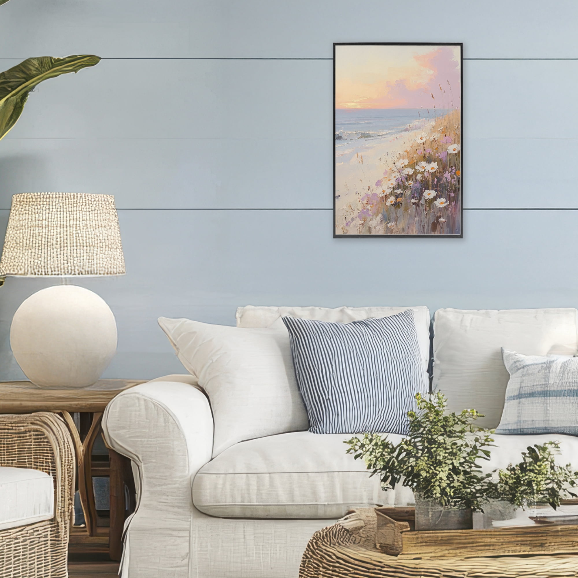 Stupell Industries Pastel Sunset Wildflowers By Sea Black Framed Giclee Art, design by Sisi and Seb