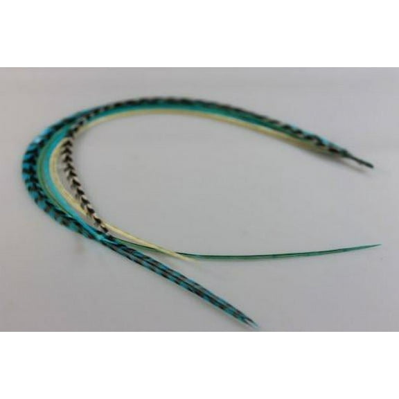 Sexy Sparkles Turquoise Mix Five Feathers, Beautiful Feathers Bonded At the Tip for Hair Extension Salon Quality Feathers - 7"-10"