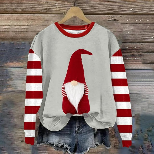 Amzcrzy Chandail pour Femmes Mode Femmes Décontracté à Manches Longues Impression de Noël Col Rond T-Shirt Ample Blouse Chandails Sans Capuche Chandail de Noël Chandails à Manches Longues pour Femmes m