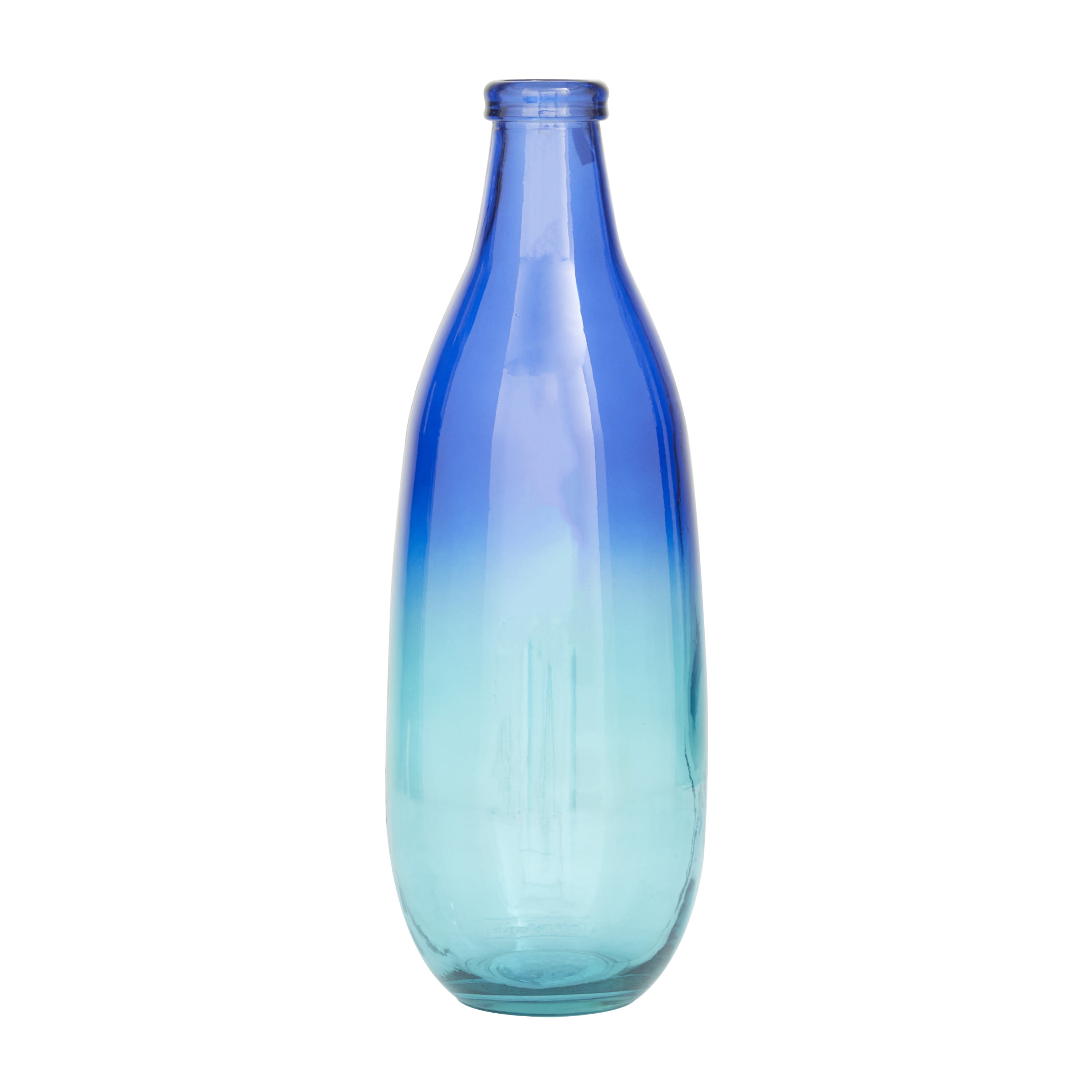 DecMode 16" Spanish Blue Recycled Glass Vase with Ombre Effect