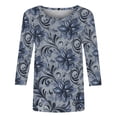 thumbnail image 4 of Jsaierl Womens 3/4 Length Sleeve Tops Plus Size Crew Neck Shirts Dressy Floral Petite Blouses Workout Cotton T-shirts Top S-2XL, 4 of 5