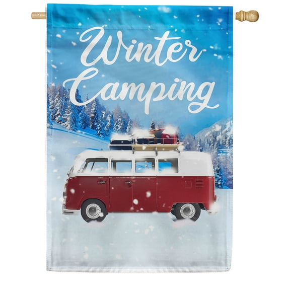 America Forever Winter Camping House Flag 28 x 40 Inch Double Sided Camping Trailer Van RV Flags for Campers Seasonal Yard Outdoor Decorative Flag