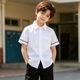 thumbnail image 6 of Ynynloco Boys Short Sleeve Dress Shirts Button Down Shirt Summer Kids School Uniform Shirts, Formal Button Up Shirt with Pocket 3-14 Years, 6 of 9
