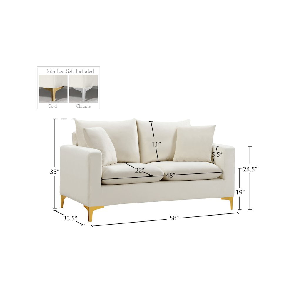 Meridian Furniture Naomi Cream Velvet Loveseat