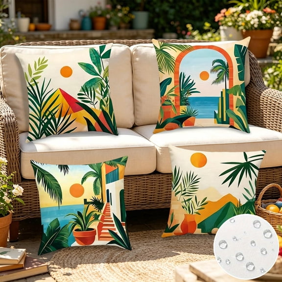 PiGOGI Summer Outdoor Waterproof Throw Pillow Cover Garden Decorative Cushion Case for Sofa