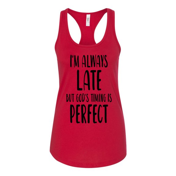 Women's Always Late But God's Timing Is Perfect Racerback Tank Top-Cardinal-small