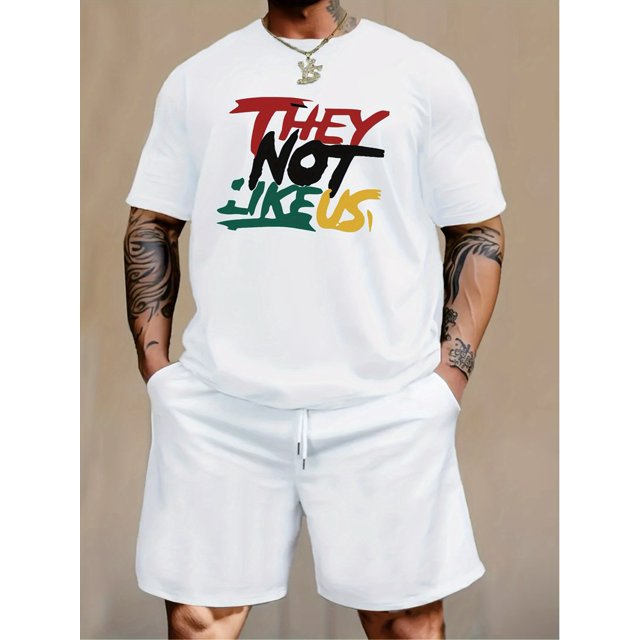 Men'S Clothing Featuring a Vibrant 'They Not Like Us' Letter Print Design, Perfect for Spring And Summer Outfits, with a Round Neck And Short Sleeves.