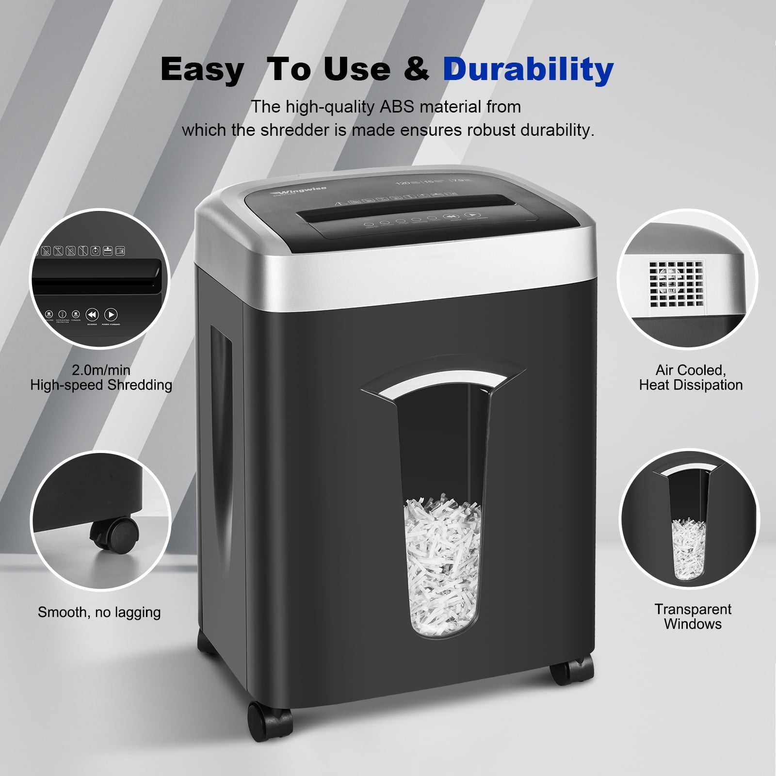 Wingwise Paper Shredder, 15 Sheets Cross Cut Shredder, 8 Gallon Bin, CD/Credit Card Shredder with Dual Modes, Home & Office Use