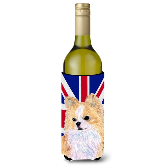 Carolines Treasures SS4915LITERK Chihuahua with English Union Jack British Flag Wine Bottle Hugger Wine Bottle