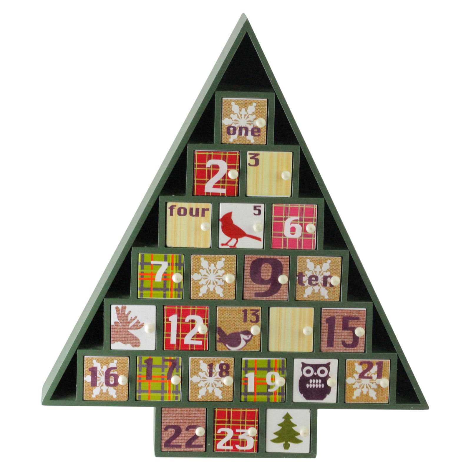 Northlight 14 in. Rustic Green Plaid Decorative Tree Shaped Advent
