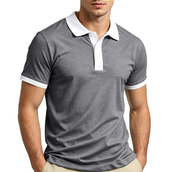 Mfakffe Mens Polo Shirts Summer Casual Golf T Shirt Big and Tall Short Sleeve Collared Tee Office Cotton Top (Dark Gray, 3XL)