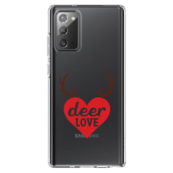 DistinctInk Clear Shockproof Hybrid Case for Samsung Galaxy Note 20 (6.7" Screen) - TPU Bumper Acrylic Back Tempered Glass Screen Protector - Deer Love - Red Antlers