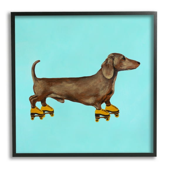 Stupell Industries Funny Dachshund On Roller Skates Animals & Insects Painting Black Framed Art Print Wall Art