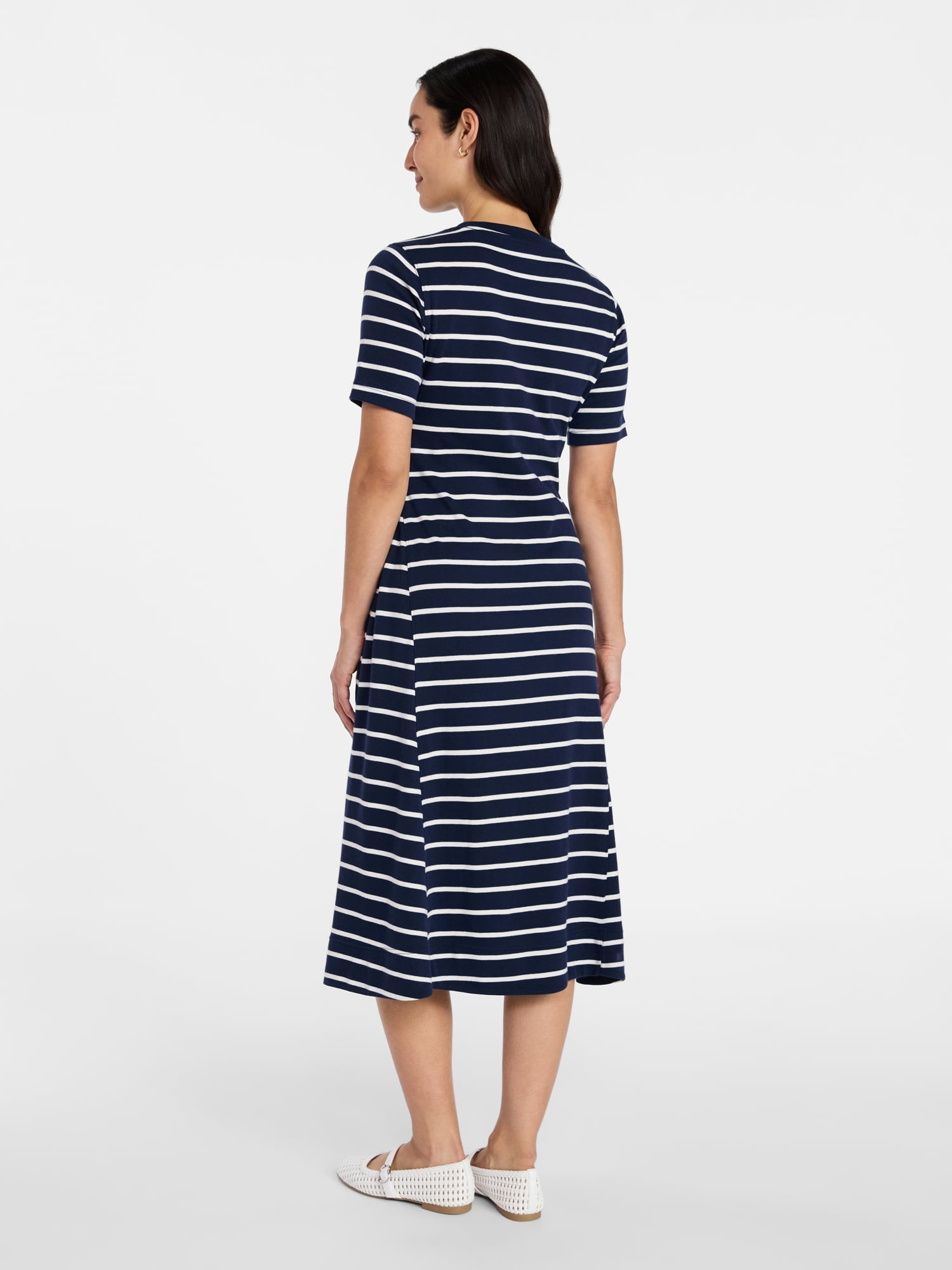 Time and Tru Women's Seamed Cotton Midi Dress, Sizes XS-XXXL