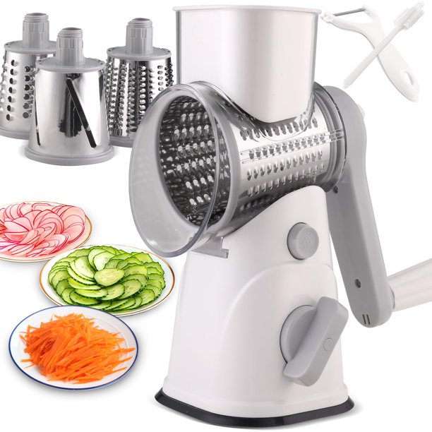 Rallador de queso rotatorio con manivela manual y 3 cuchillas