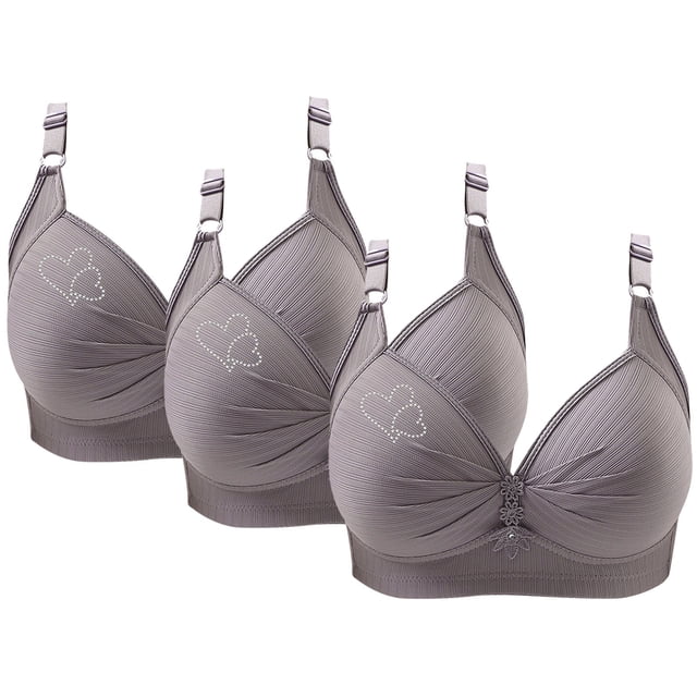 Bras for Women, 3PCS Womans Printing Gathered Together Large Size Daily Bra Underwear No Rims