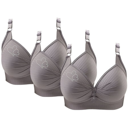 GERsome Pack of 3 Assorted Color Plus Size Bras for Women V Neck Full Coverage No Underwire Everyday Bras Comfort Wireless Padded Bras Push Up Bra