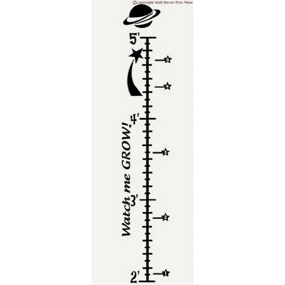 Space-themed Growth Chart Wall Vinyl Sticker Decal 2'-5' to Measure Child's Growth - Red