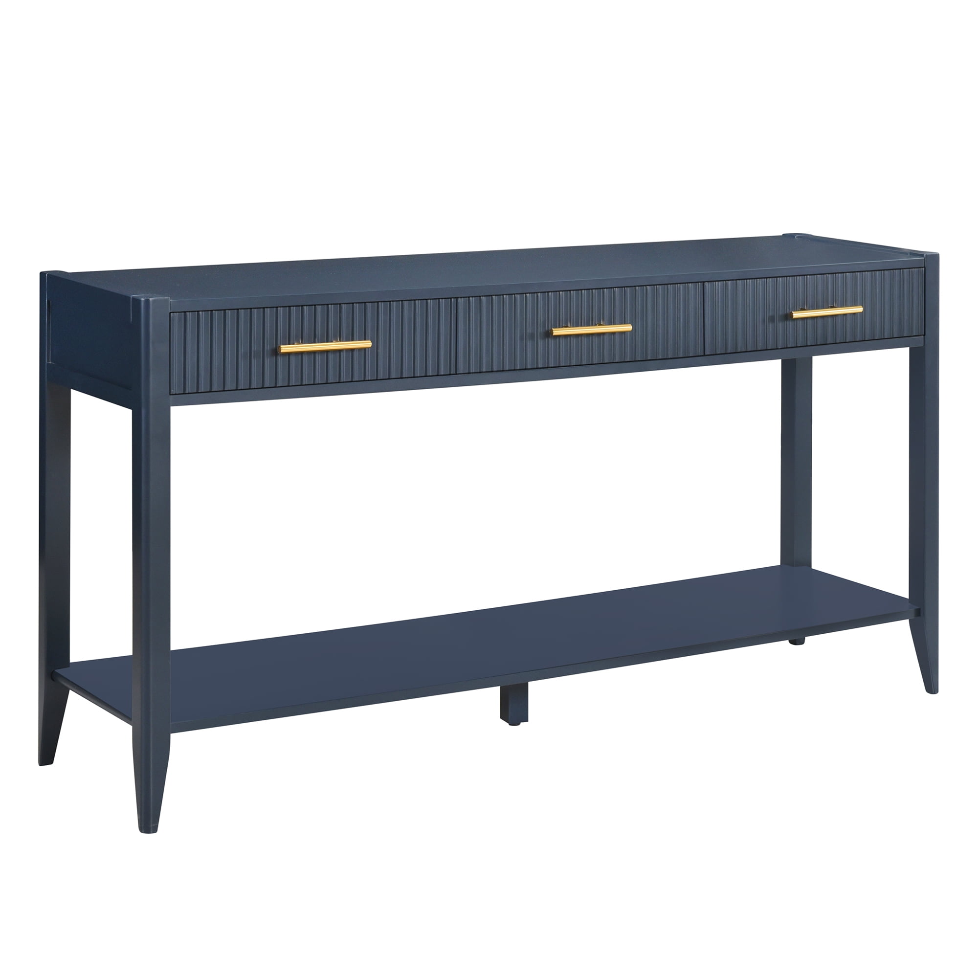 EUROCO 60" Long Console Table,Wood Sofa Table for Entryway with 3 Drawers,Vertical Stripe Drawers and Open Shelf for Living Room Hallway Foyer Office,Navy Blue