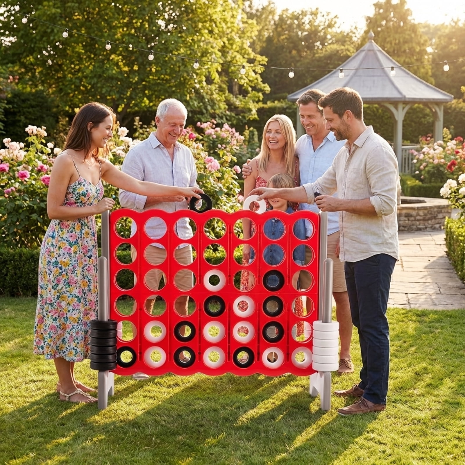 Redsmile 3.5 Feet Tall Jumbo 4 to Score Giant Game Set with 42 Jumbo Rings-Red Multicolor - Outdoor Backyard Lawn Party Game for Kids Adults