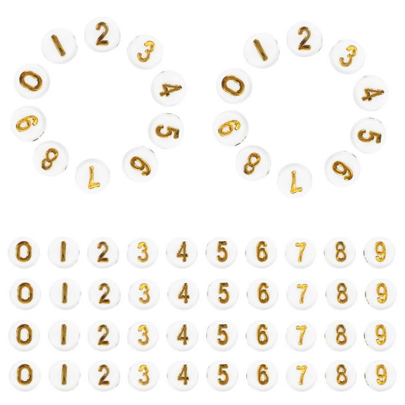 BESTOYARD Number Bead Acrylic White Background with Golden Color 100Pcs