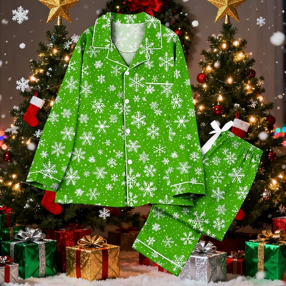 Wowcloth Woman's Casual Loungewear Set, Festive Christmas Print with Long Sleeve Collar, Soft Two-Piece Pajamas for Homewear and Holiday Season