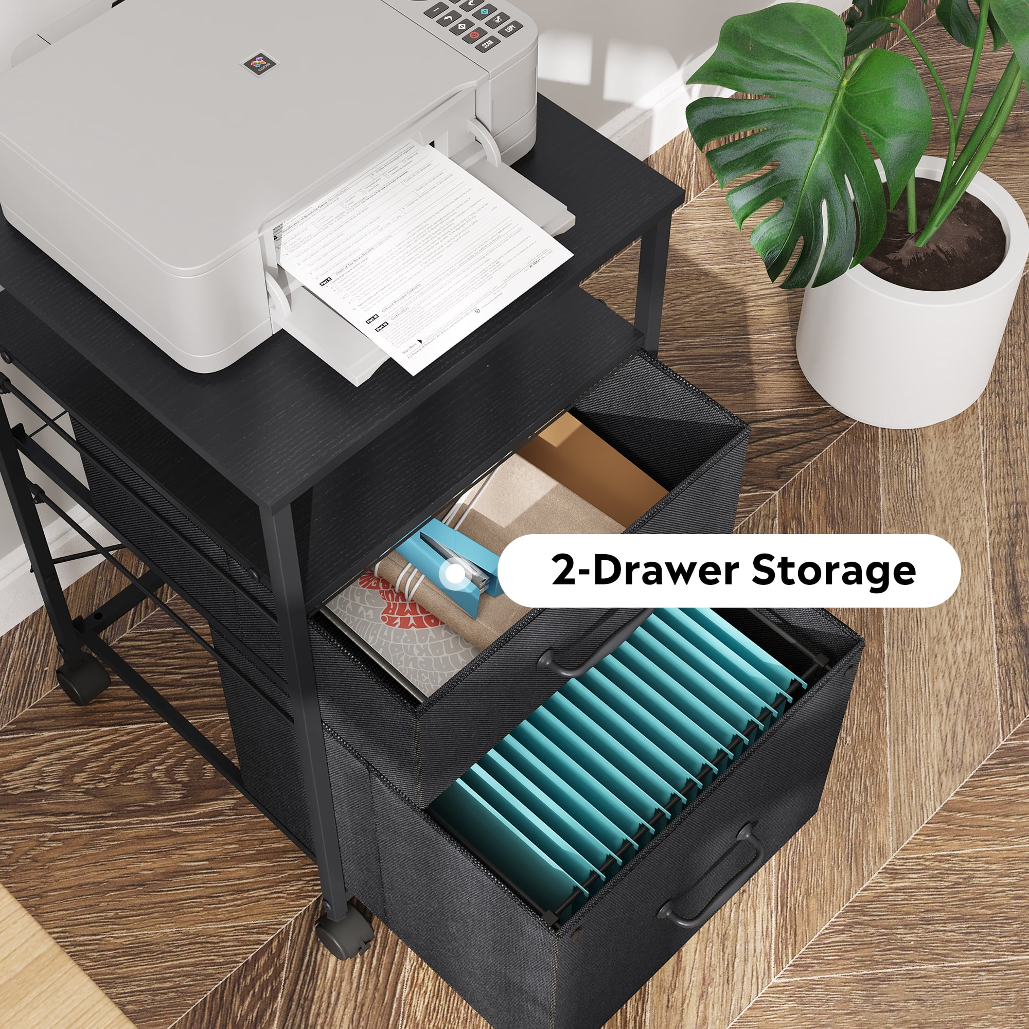 GALAXHERO 2 Drawer File Cabinets, Mobile Printer Stand with Storage Shelf for Home/Office/A4 /Letter, Black