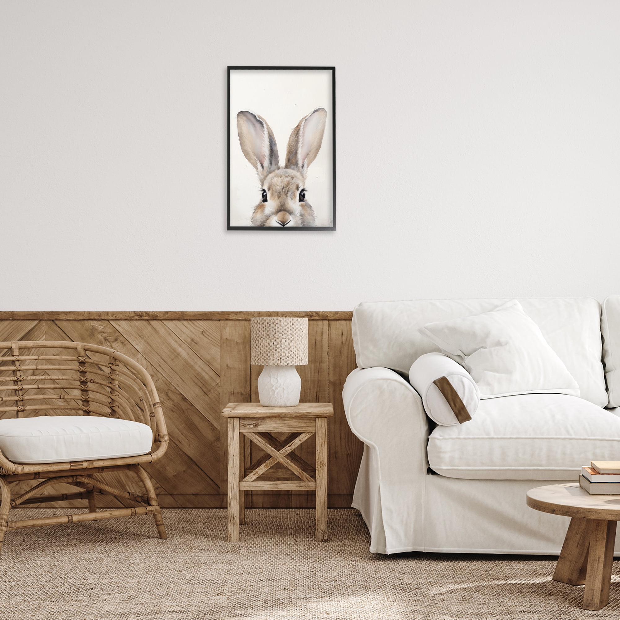 Stupell Industries Peeking Rabbit Eyes Animals & Insects Painting Black Framed Art Print Wall Art, 16 x 24