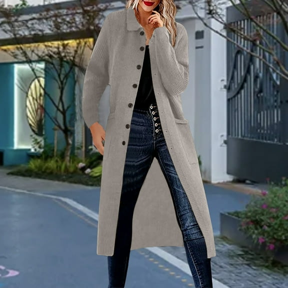 AOOCHASLIY 2023 Women Winter Coat Women's Medium Length Cardigan Single Breasted Knit Pocket Cardigan Sweater Jacket Women