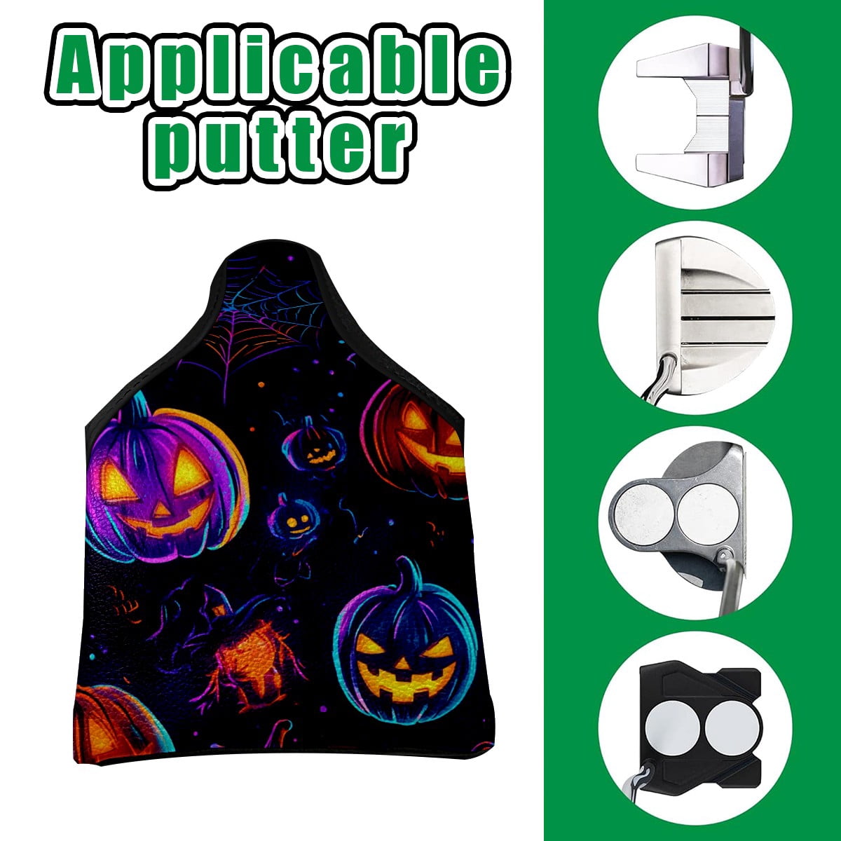 Golf Mallet Putter Cover Premium Leather Waterproof Golf Putter Head Cover with Magnetic Closure Neon Color Pumpkins