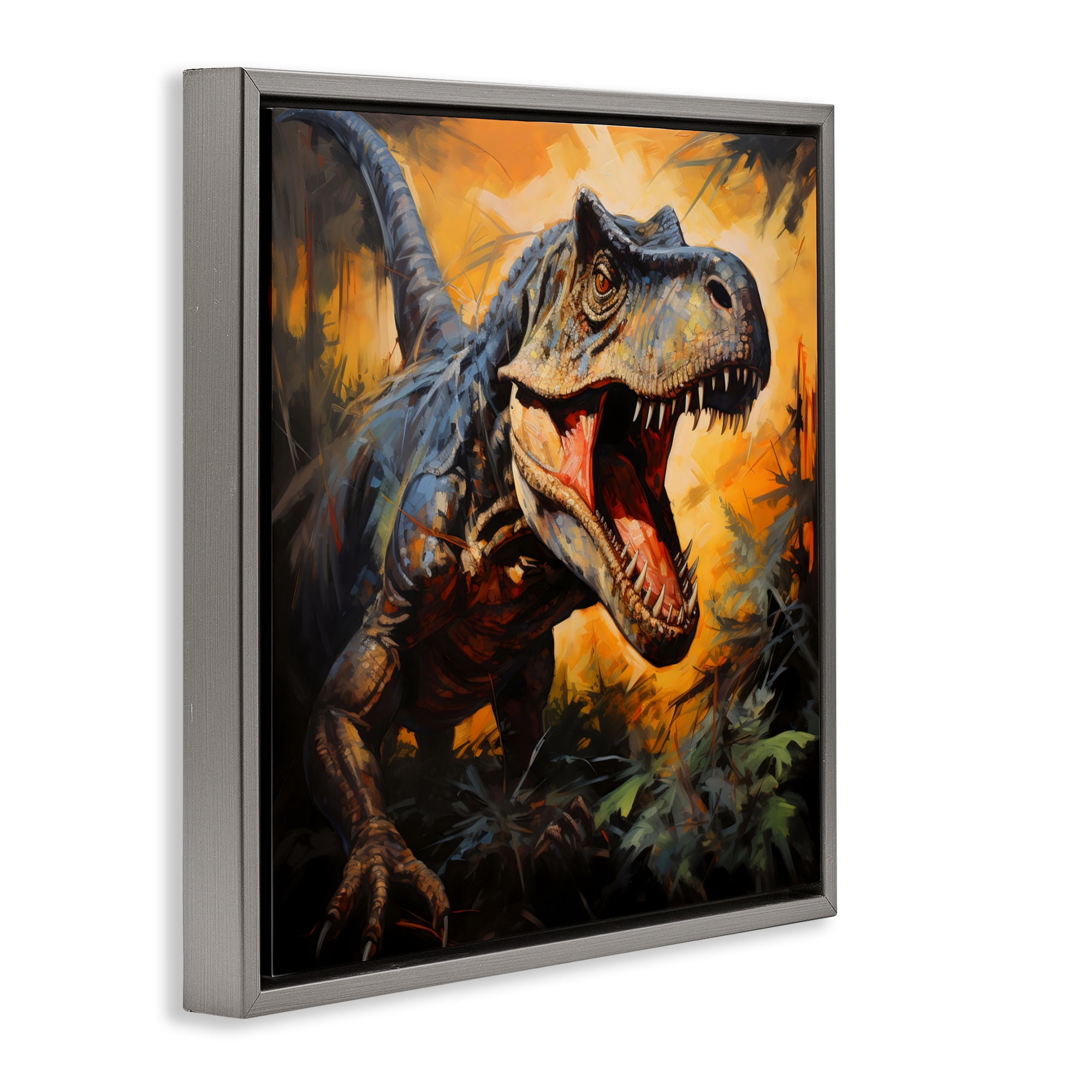 Stupell Industries Angry Dinosaur Roaring Gray Framed Floater Canvas Wall Art, design by Creative Studio