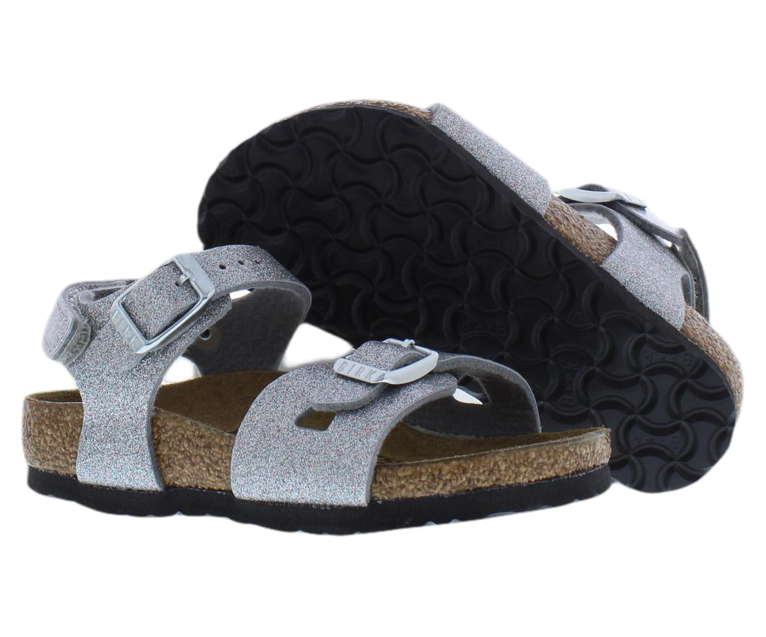 Birkenstock Rio AS Narrow PS Girls Shoes Size 9, Color: Sparkling Light Silver